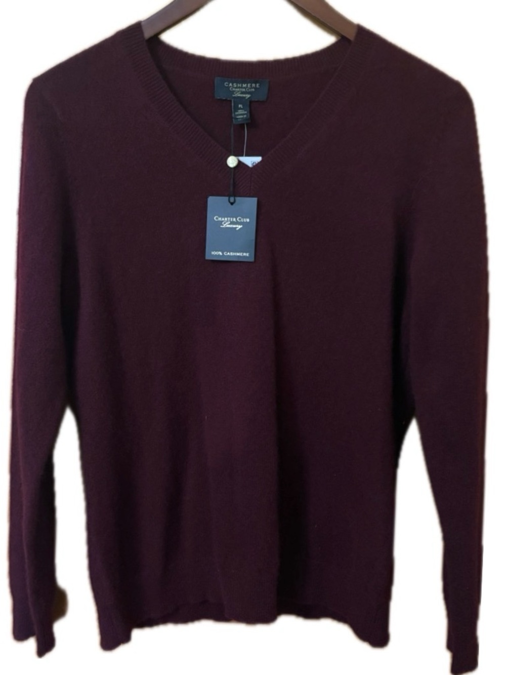 NWT Charter Club Luxury 100% Cashmere V-Neck Sweater PET/LGE
